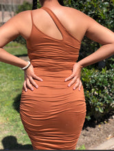 Load image into Gallery viewer, One Shoulder Ruched Dress | Rust